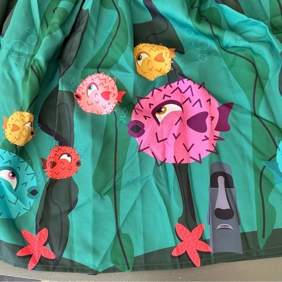 The Oblong Box Shop Puffer Fish Skirt Tiki Beach Pinup Small Midi Retro Starfish - Picture 15 of 16